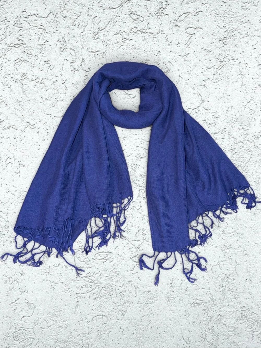 🌻Pashmina Silk Deep Blue Fringe Scarf